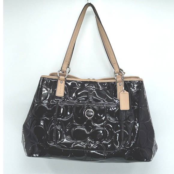 Coach Ashley Patent Leather Framed Carryall F2487 Brown Embossed C Bag - Picture 2 of 11